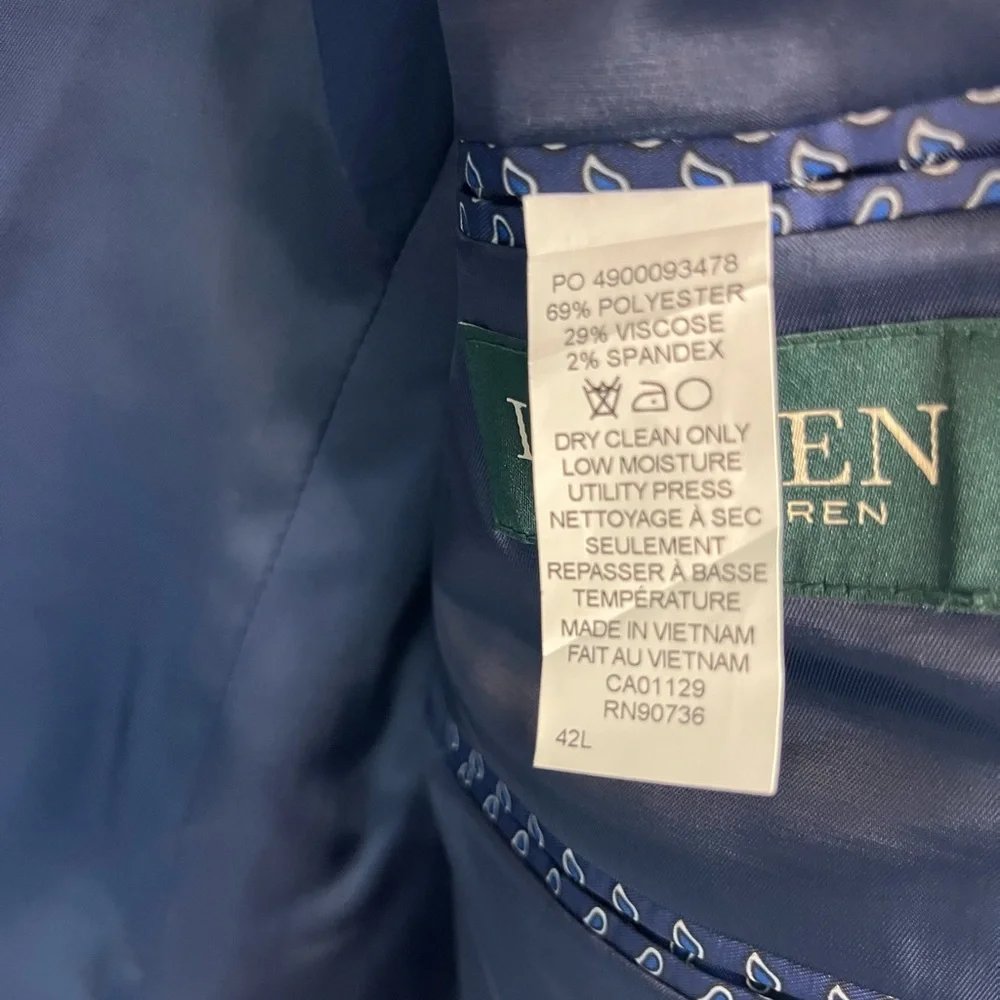 Lauren Ralph Lauren men’s‎ blue plaid two button blazer sport coat size 42 L